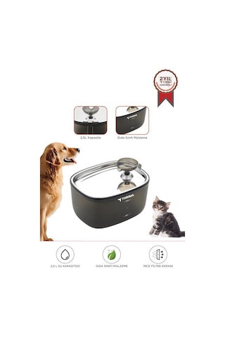 Torima Tpd-01 Siyah Otomatik Filtreli Kedi Köpek Su Pınarı Su Çeşmesi Ultra Sessiz Su Şelalesi