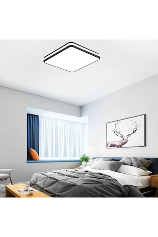 Siyah Kare Kumandalı Dimli 3 Işık Renkli 60x60cm Led Tavan Lambas Siyah
