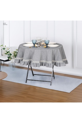 Dnc Home Tekstil Gri Antrasit Özel Seri Yuvarlak Fırfırlı Masa Örtüsü Antrasit