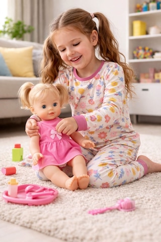 Kız Çocuk Flower Desenli 8 - 13 Yaş Pijama Takımı Krem