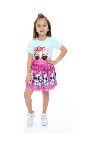 My Kids Wear Sevimli Kedi Etek Tişört Gri - Pudra