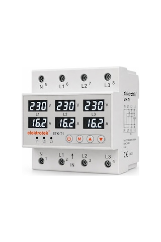 Etk-t1 Trifaze Voltaj Ve Akım Koruma Rölesi, 63 A, Ac 230 V, Ayarlanabilir Gerilim, Faz Takibi, Dın Ray
