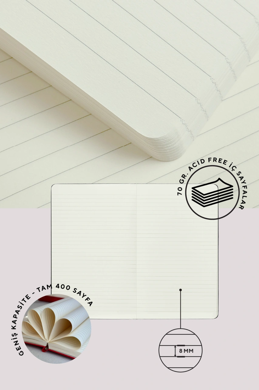 Nota Bene Classic Sert Kapak Defter, 19x25 Cm, Çizgili Red