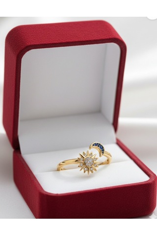 Çekirdekjewelry 925 Ayar Gümüş Ayarlanabilir Ay & Güneş Yüzük Sarı