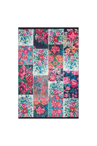 Patchwork Desen Dokuma Pamuk Taban Dijital Dekoratif Halı Beyaz