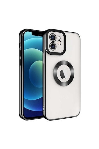 Apple Uyumlu iPhone 12 Uyumlu Kamera Korumalı Logo Gösteren Zore Omega Kılıf-siyah Siyah -
