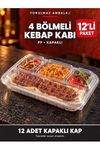 4 Bölmeli Pp Kapaklı Kebap Kabı 12 Li Şeffaf Bölmeli Yemek Ve Paket Servis Kabı 4 Bölmeli Pp Kapaklı Kebap Kabı 12 Li Şeffaf Bölmeli Yemek Ve Paket Servis Kabı