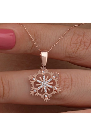 925 Ayar Gümüş Rose Kar Tanesi Kadın Kolye Gümüş