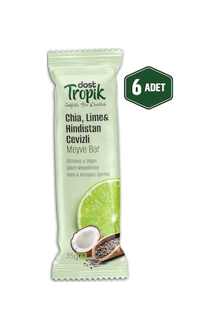 Chia, Lime Ve Hindistan Cevizli Aromalı Meyve Bar 35 G Meyve İçeren Pratik Atıştırmalık 6 Adet