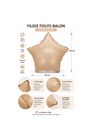 Folyo Balon Yıldız Karamel 18 İnç 45 Cm Metalik Parti Doğum Günü Kutlama Dekorasyon Balonu Çok Renkli