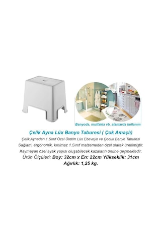 Çelik Ayna Lüx Banyo Taburesi Çok Amaçlı Tabure Açık Gri- 480