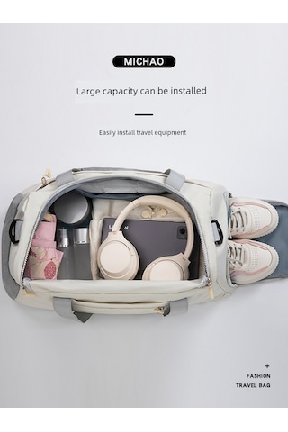 Carrier- Kadın Seyahat Spor Çantası - Mavi Beyaz Büyük Boy -