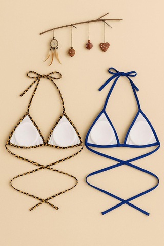 Epilons Zenvial Kadın Leopar Desenli Ve Mavi Minimal Kesim Üçgen Bikini Üstü Zenviall2 Çok Renkli