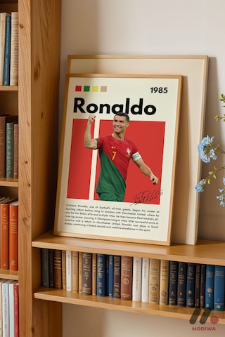 Ronaldo Futbol Posteri, Ahşap Çerçeveli Duvar Tablosu - Spor Severlere Hediye