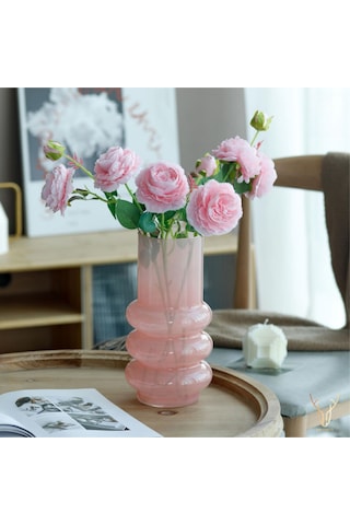 Orbına Pembe Boğumlu Cam Vazo - 26 Cm Pembe