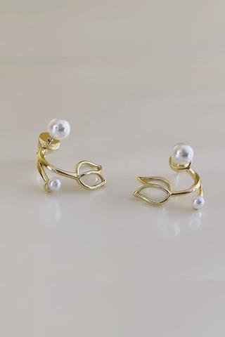 Kadın Küpe İncili Lale Model 14k Gold Minimal Tasarım Küpe Altın
