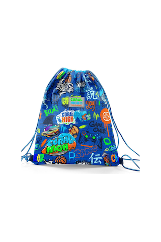 Coral High Kids Saks Grafiti Desenli İpli Büzgülü Sırt Çantası 12651 Saks Mavi