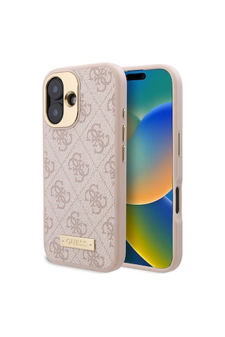 Apple Uyumlu iPhone 16 Plus Kılıf Guess Lisanslı Magsafe Özellik Pu 4g Desenli Metal Klasik Logolu Pembe
