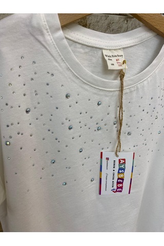 Aysbebe Tişört + Kapri Tayt Kız Çocuklar İçin Yazlık Takım Krem 1411-1544