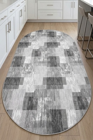 Raschel Carpet Oval Premium Yıkanabilir Leke Tutmaz Modern Gri Mutfak Halısı Özel Seri Kaymaz Taban Halı Çok Renkli