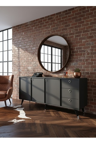 Resital Konsol - Sk2001-4 - Silver Modern 180 Cm Çekmeceli Ve Kapaklı Salon Konsolu - Büfe Antrasit