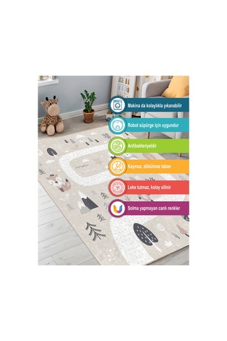 Dijital Baskılı Pamuk Tabanlı Çocuk Halısı Kaymaz, Yumuşak, Makinede Yıkanabilir Çok Renkli 795351461 Çok Renkli