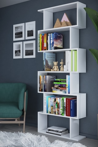 Dekorfim DF07101B 6 Raflı Tek Modül Zigzag Kitaplık Çalışma Odası Ofis Kitaplık