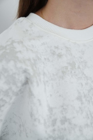 Penyebizden Valeria Kadın 3 İplik Şardonsuz Pamuk Oversize Bisiklet Yaka Sweatshirt-ekru-gri Baskılı