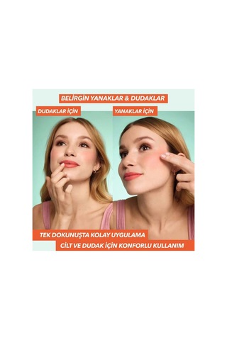 Dudak Ve Yanak İçin E Vitaminli Krem Allık Doğal Bitişli 2'si 1 Arada Renklendirici Mercan Kırmızısı
