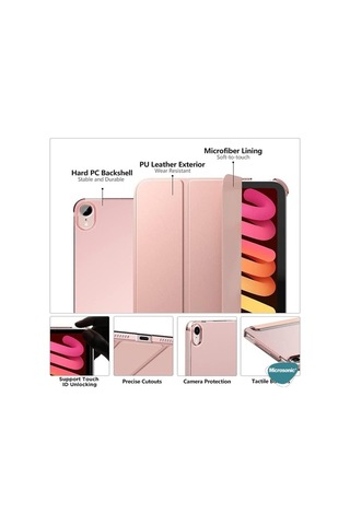 Microsonic Apple Uyumlu iPad Mini 6 2021 Smart Case Ve Arka Kılıf Kırmı