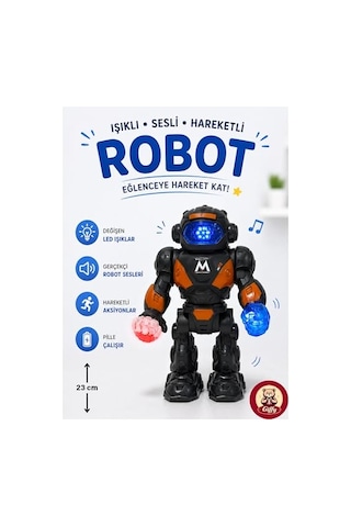 Oyuncak Işıklı Sesli Hareketli Robot Oyuncak 23 Cm Led Efektli Pilli Dans Eden Akıllı Robot Siyah