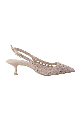 Feles Kadın Örgü Desenli Slingback Topuklu Ayakkabı Tokalı Bej