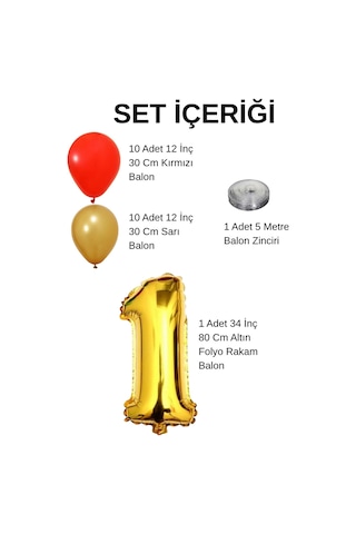 2 Yaş Sarı Kırmızı Taraftar Temalı Doğum Günü Seti Altın Kırmızı Balonlar Altın Folyo Rakam Altın