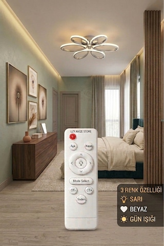 3 Renkli Yonca 6 Lı Krom Kumandalı Plafonyer Salon Mutfak Çocuk Odası Yemek Masası Ve Antre İçin Modern Led Gümüş