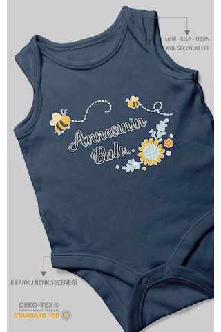 Morivokids Annesinin Balı Sıfır Kollu Bebek Body %100 Pamuk Lacivert