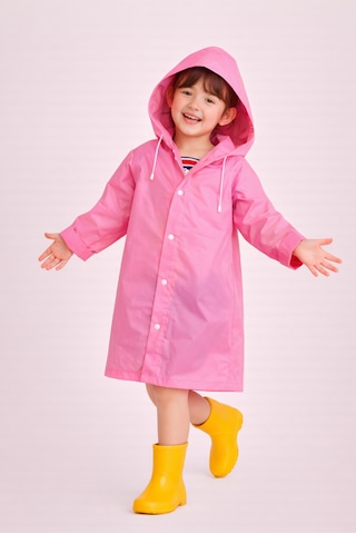 Orvila Pembe Çocuk Boy Eva Su Geçirmez Kaliteli Uzun Yağmurluk Pembe