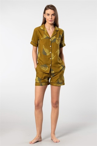 Türen 3605 Kadın Kısa Kollu Şortlu Gömlek Pijama Takım-haki Haki