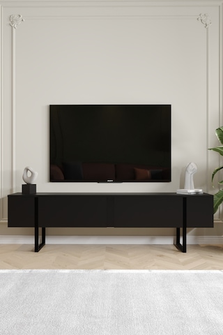 Serenity Metal Ayaklı Tv Ünitesi 180 Cm - Siyah Siyah