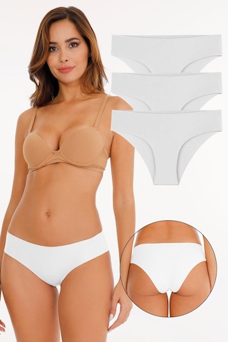 Sensu Kadın Lazer Kesim Düşük Bel Beli Lastikli Külot 3'lü Paket Set Beyaz Beyaz