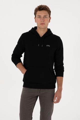 U.S. Polo Assn. Erkek Regular Fit Kapüşonlu Şardonlu Siyah Basic Sweatshirt 50315582-VR046