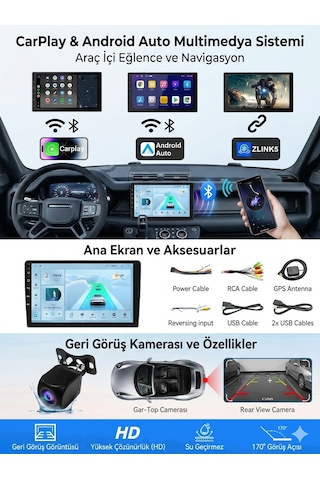 9 İnç 8+128 Gb Lüks Ekran Android Carplay Navigasyon Multimedya Sistemi Yazılımsal 9"