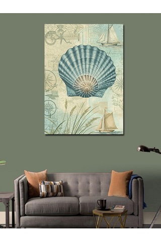 Kanvas Tablo Deniz Kabukları Ve Harita Motifi 100cmx140cm