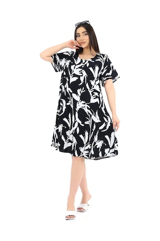 Schık Kadın Viskon Yarım Kol Kare Yaka Elbise Siyah Siyah