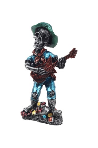 Karayip Korsanları Gitarist Müzisyen Kurukafa Heykel Masaüstü Biblo 17 Cm Ev Ofis Yeni Yıl Hediyesi