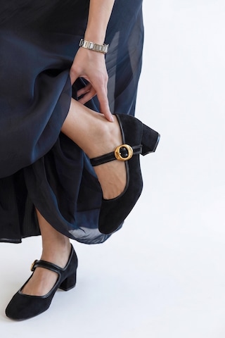 Luvi Shoes Merel Siyah Süet Kadın Kalın Topuklu Ayakkabı