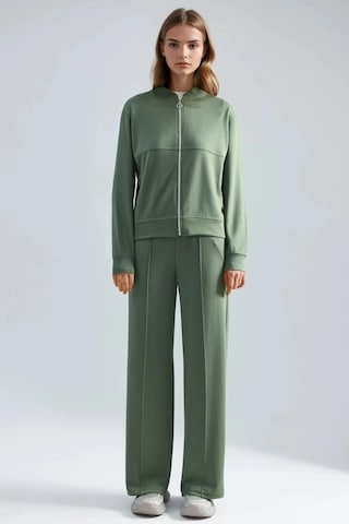 Fiolin Modal Dokulu Fermuarlı Sweatshirt & Nervürlü Pantolon Takımı haki