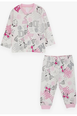 Breeze Kız Bebek Pijama Takımı Yazı Desenli 4 Ay-1 Yaş, Ekru-ekru Ekru
