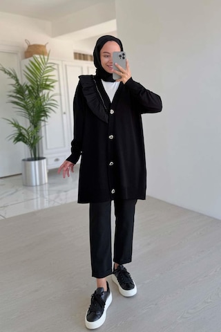 Ka Hijab Omzu Fırfır Merserize Hırka - Siyah Siyah