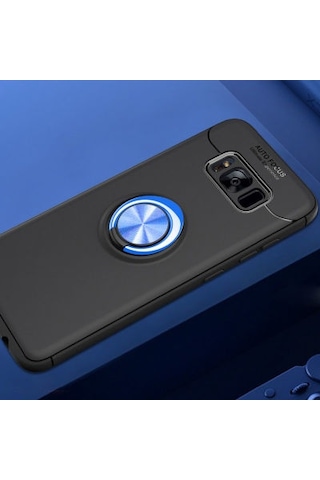 Samsung Galaxy Uyumlu S8 Plus Kılıf Yüzüğü Stant Ve Araç Tutucu Olabilen Şık Esnek Premium Silikon Kapak Ryc/ravel Siyah - Mavi