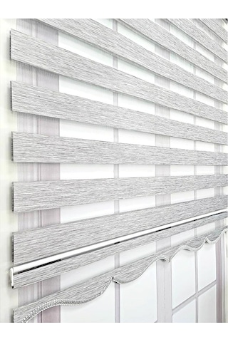 Gri Bambu Zebra Stor Perde Etek Dilimli